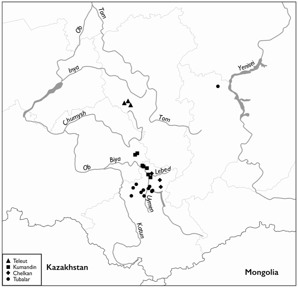 Map of Altai-Sayan showing mtDNA sampling locations